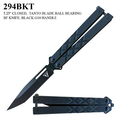 Armed Force Tactical Butterfly Knife Black 440C Stainless-Steel Blade/Black Stainless-Steel Handle with Black G10 Overlays SKU 294BKT