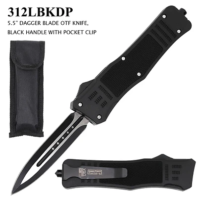 Armed Force Tactical OTF Knife w/Sheath Black & Silver Stainless-Steel Dagger Blade/Black ABS Handle SKU 312LBKDP