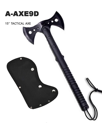 15" Tactical Double Side Axe w/Sheath Black Stainless-Steel SKU A-AXE9D