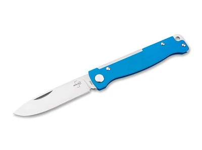 Boker Plus Atlas Slip Joint Knife Satin Finish Sandvik 12C7 Stainless-Steel Blade/Blue Stainless-Steel Handle SKU 01BP0014