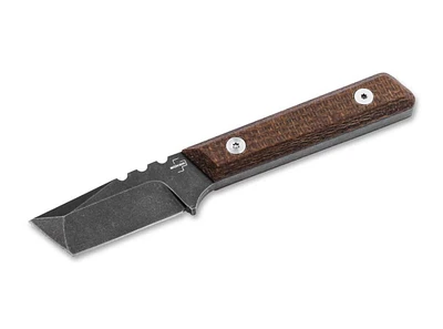 Boker Plus Thicker Clipper Fixed Blade Knife w/Sheath Black Stonewash D2 Blade/Brown Burlap Micarta Handle SKU 02BO601