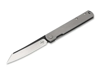 Boker Plus Zenshin Liner Lock Knife Satin Finish 440C Stainless-Steel Reverse Tanto Blade/Gray Stainless-Steel Handle SKU 01BO368