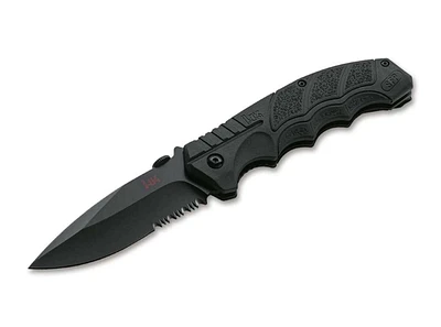 Heckler & Koch by Boker SFP Tactical Liner Lock Knife Black D2 Half Serr. Stainless-Steel Blade/Black Polypropylene Handle SKU 01HK501