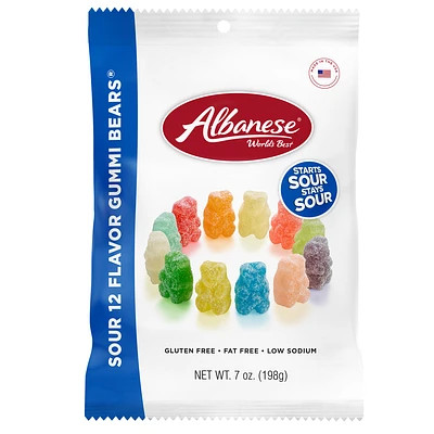 Sour 12 Flavor Gummi Bears 7 oz. Peg Bag