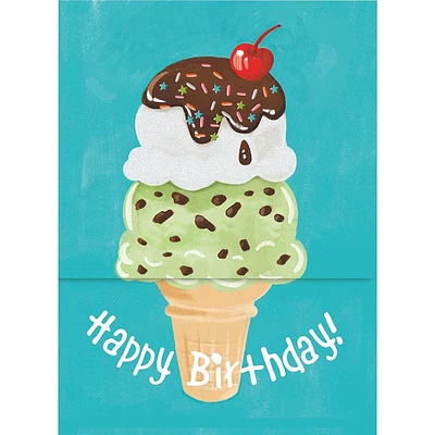 Ice Cream Glitter Tall Tri-Fold Card