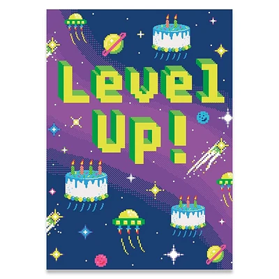 Neon Birthday Card Level Up