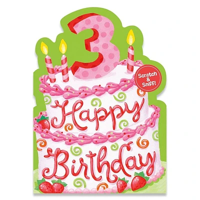 Scratch & Sniff Birthday Card - Age 3 Strawberry