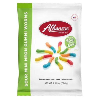 Sour Mini Neon Gummi Worms 4.5 lb. Bag