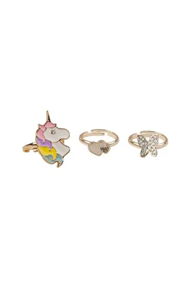 Boutique Butterfly and Unicorn Rings, 3 pcs