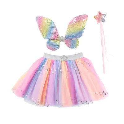 Rainbow Sequins Skirt, Wings And Wand