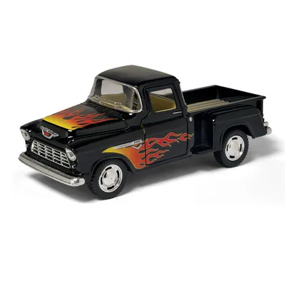 5" Diecast 1955 Chevy Stepside Pickup Truck with Flames Printing