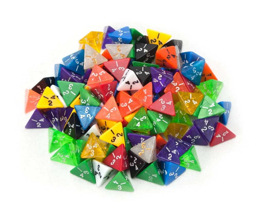 100+ Pack of Random D4 Polyhedral Dice in Multiple Colors