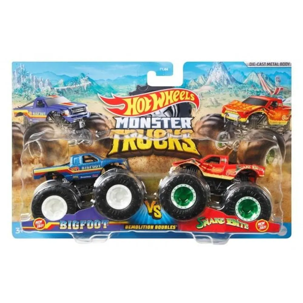 Hot Wheels Monster Trucks 1:64 Scale Demolition Doubles 2-Packs With 2  Vehicles