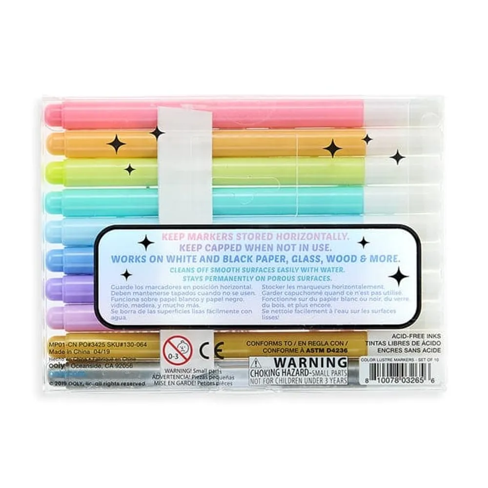 Color Lustre Metallic Brush Markers - Set of 10