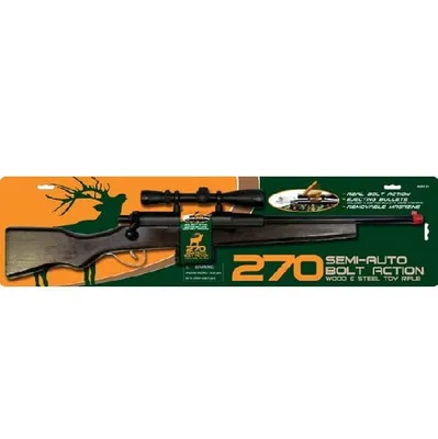 Kids 270 Camo Bolt Action Rifle, includes 28" Long Solid Wood Rifle and Magazine with 4 Imitation Bullets