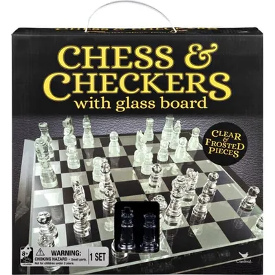 Clear Chess and Checkers Set with Glass Gameboard