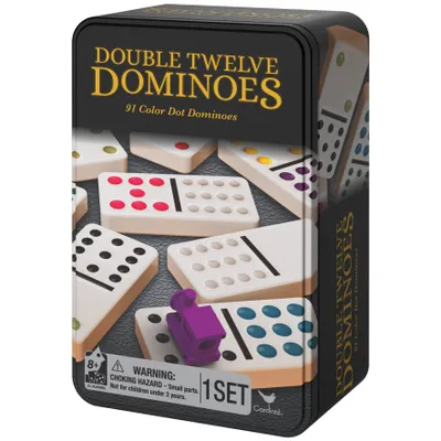 Double 12 Dominoes in Tin with Trains