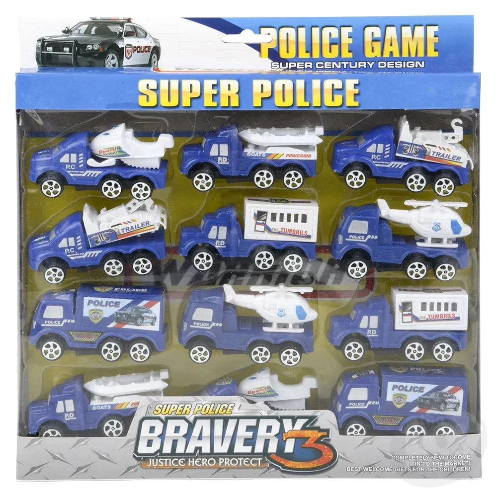 3" Pull Back Plastic Police Vehicle Set