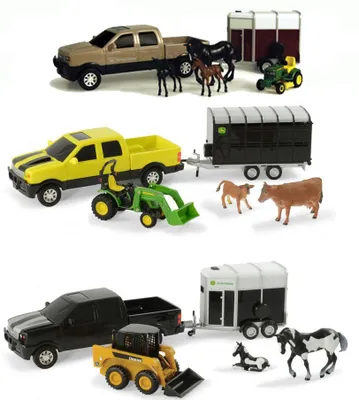 1:32 8" John Deere Pickup & Livestock Trailer Set Assorted Styles