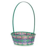 Round Bamboo Spring Basket with Tall Handle - Assorted Colors