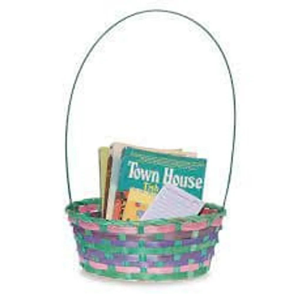 Round Bamboo Spring Basket with Tall Handle - Assorted Colors