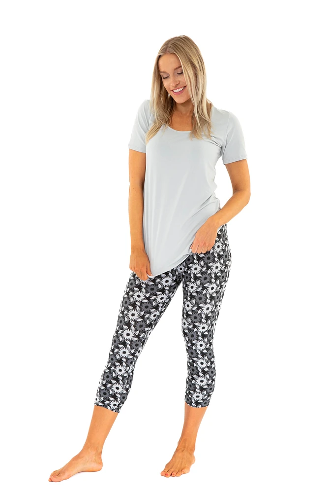 Grey & White Flowers - Capris