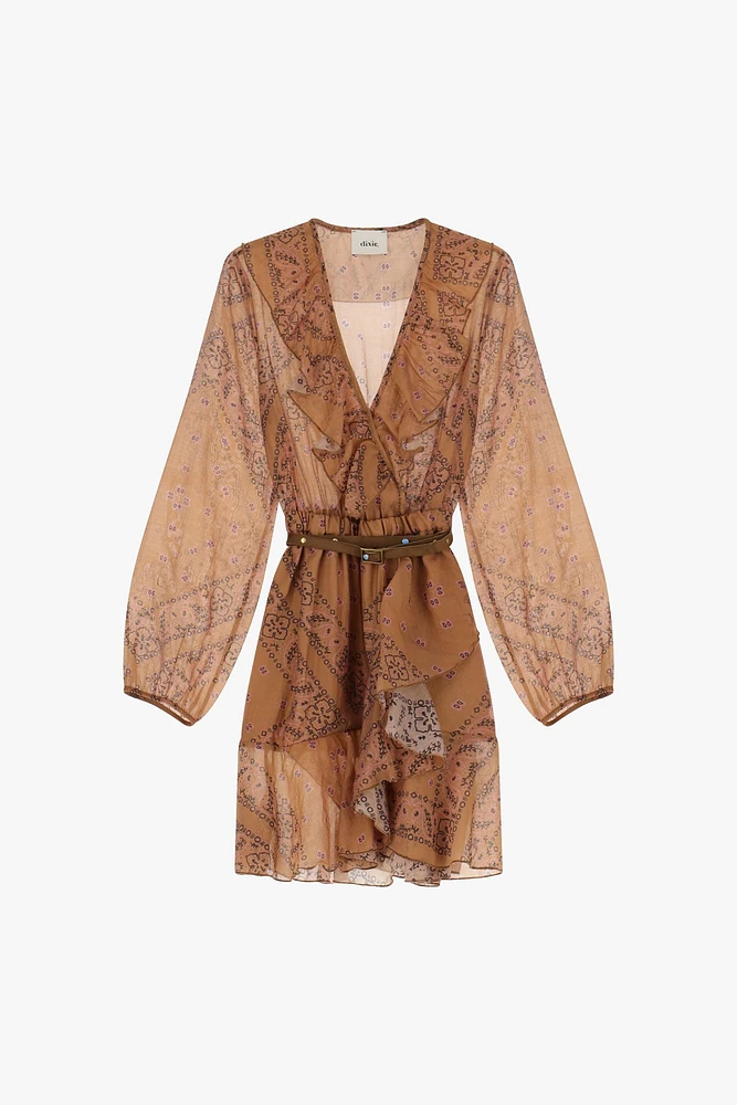 Robe courte imprimée avec ceinture