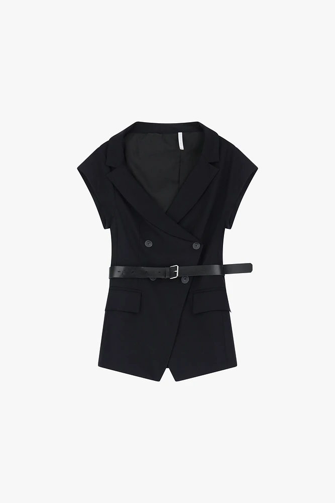 Belted Sleeveless Blazer