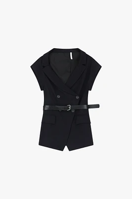 Belted Sleeveless Blazer