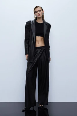 Wide Leg Trousers Faux Leather