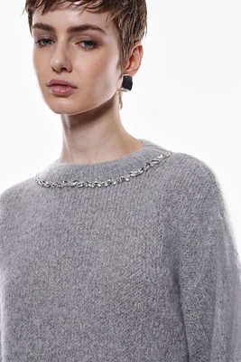 Jeweled Crewneck Sweater