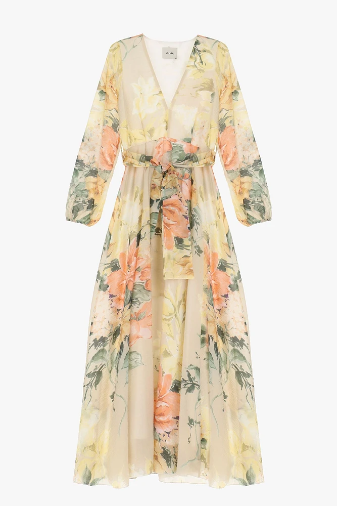 Robe longue fleurie avec ceinture