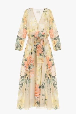 Robe longue fleurie avec ceinture