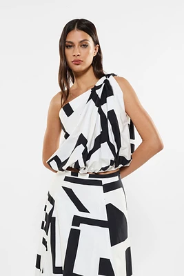 One Shoulder Top with Geometric Print