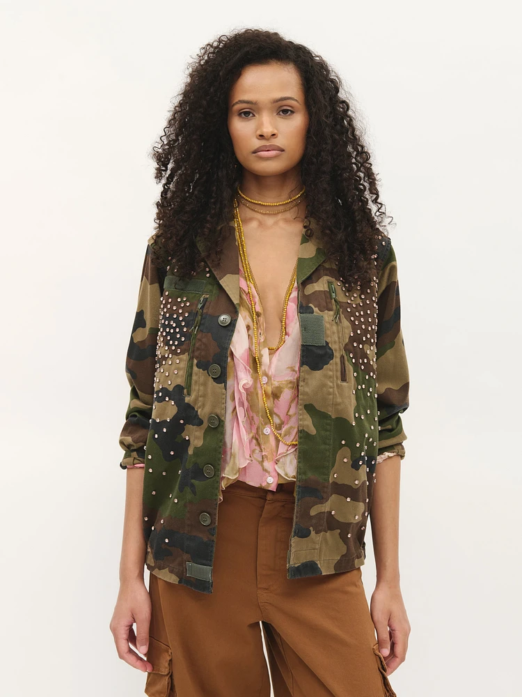 Rhinestone Detailed Military Jacket
