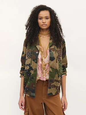 Rhinestone Detailed Military Jacket