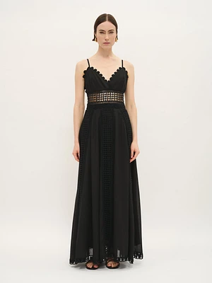 Scalloped Crochet Maxi Dress Black