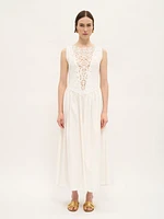 Lace-Front Cotton Midi Dress