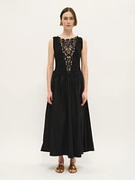 Lace-Front Cotton Midi Dress