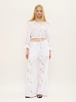 Wide-Leg Embroidered Cotton Pants