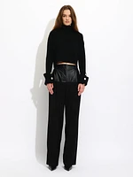 Wide-leg trousers with faux leather details