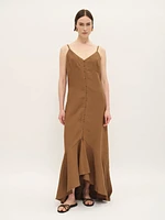 Linen Blend Button-Front Maxi Dress