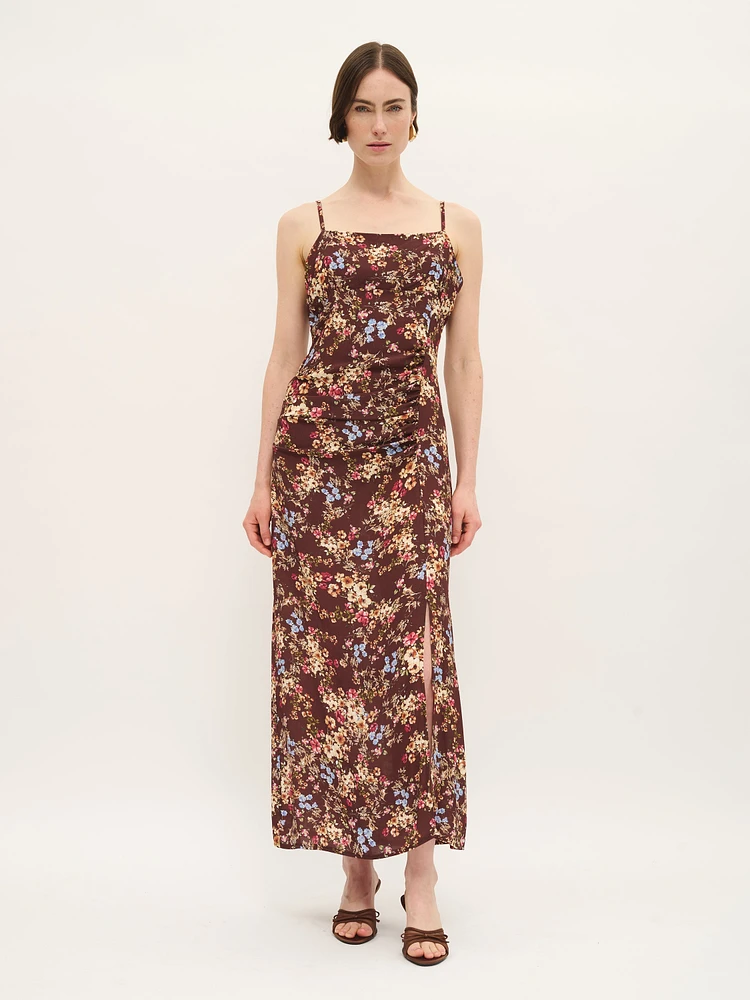 Floral Spaghetti Strap Midi Dress with Side Slit