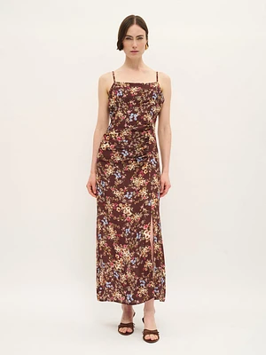 Floral Spaghetti Strap Midi Dress with Side Slit