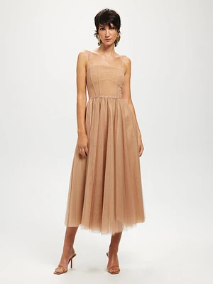 Bustier Tulle Midi Dress