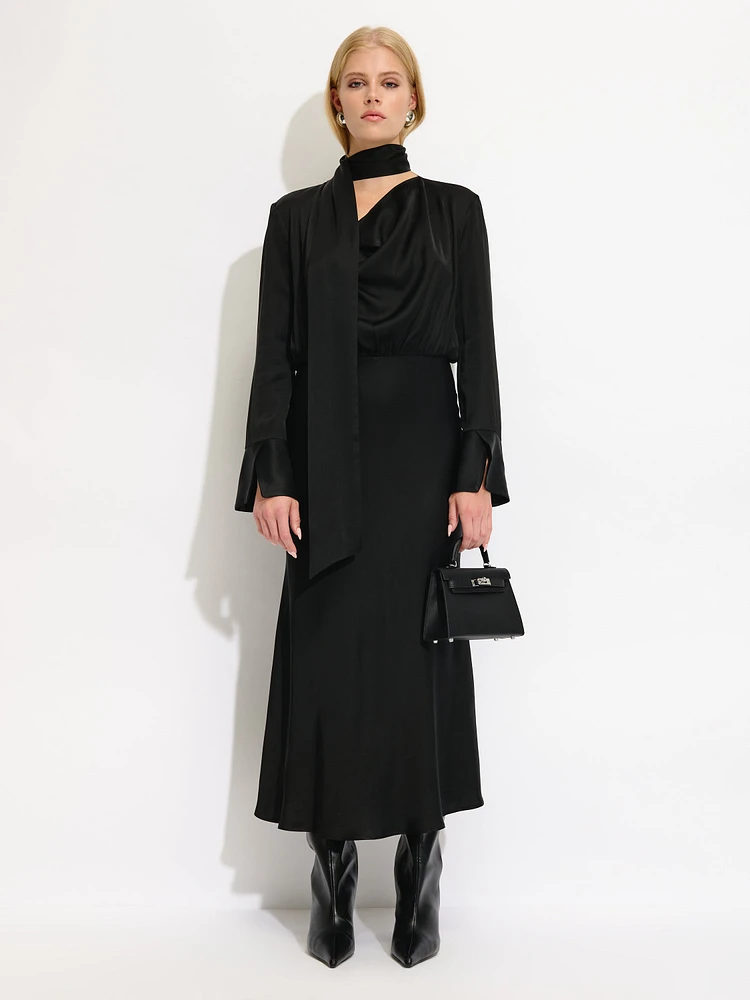 Cowl Neck Long Sleeve Dress