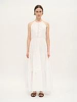 Halter Cotton Maxi Dress with Lace Trim