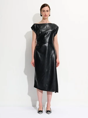 Gathered Vegan Leather Dress