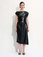 Robe froncée en cuir vegan