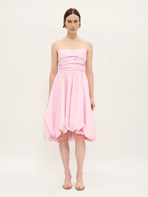Robe froncée à ourlet boule rose barbe papa